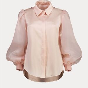 NWT Anthropologie Grey Lab organza sleeve button down blouse in blush sz medium